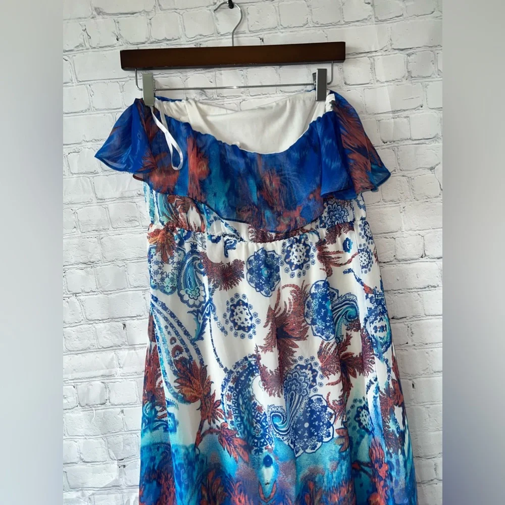 Maurices White, Blue & Pink floral strapless dress size 0 - Picture 10 of 16